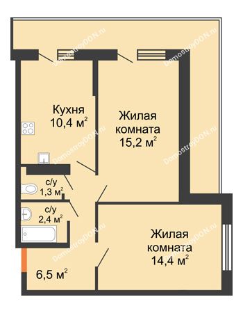 2 комнатная квартира 55,5 м² в ЖК SkyPark (Скайпарк), дом Литер 1, корпус 2, 1 этап
