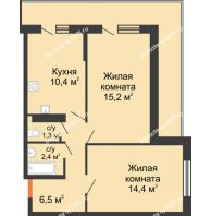 2 комнатная квартира 55,5 м² в ЖК SkyPark (Скайпарк), дом Литер 1, корпус 2, 1 этап - планировка
