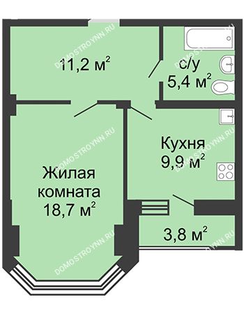 1 комнатная квартира 47,9 м² в ЖК Цветы, дом № 27